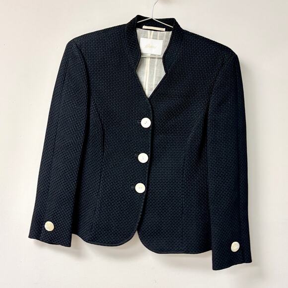 Brioni Textured Long Sleeve Mandarin Collar Buttoned Blazer Black Women's US 10